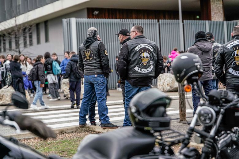 School harassment: bikers in support of Luka in front of Claude-Chappe college in Gallargues-le-Montueux