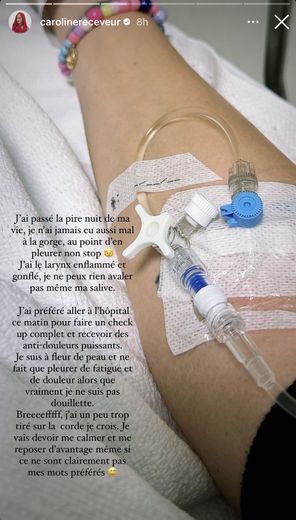"Je n'ai jamais eu aussi mal" : l'influenceuse Caroline Receveur de retour à l'hôpital après un nouveau problème de santé