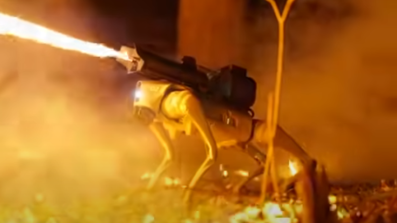 Camera, laser, headlamp… what is the Thermonator, this first fire-breathing robot dog on sale in the United States ?