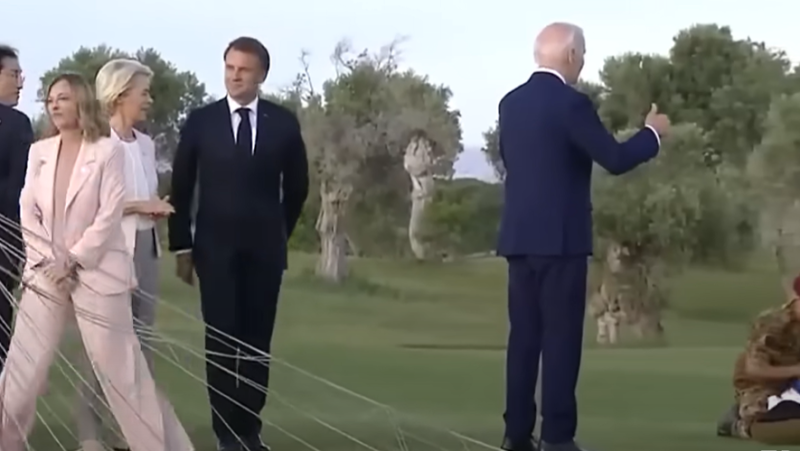 VIDEO. Giorgia Meloni &#39;forced&#39; to put Joe Biden in the right direction during G7 air show in Puglia