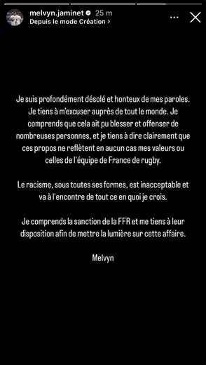 Racist video of Melvyn Jaminet: “These comments do not reflect my values”, excluded from the French XV, the rugby player comes out of the silence