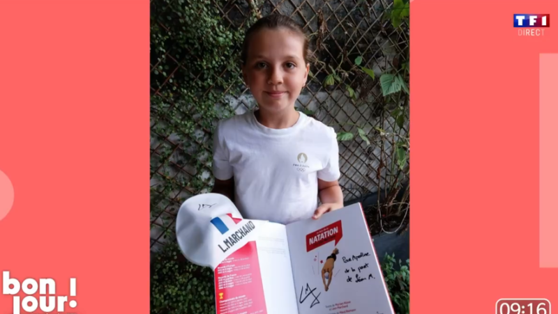 His hat and a signed book: Léon Marchand’s gift to little Apolline, whom he met at the 2024 Paris Olympics