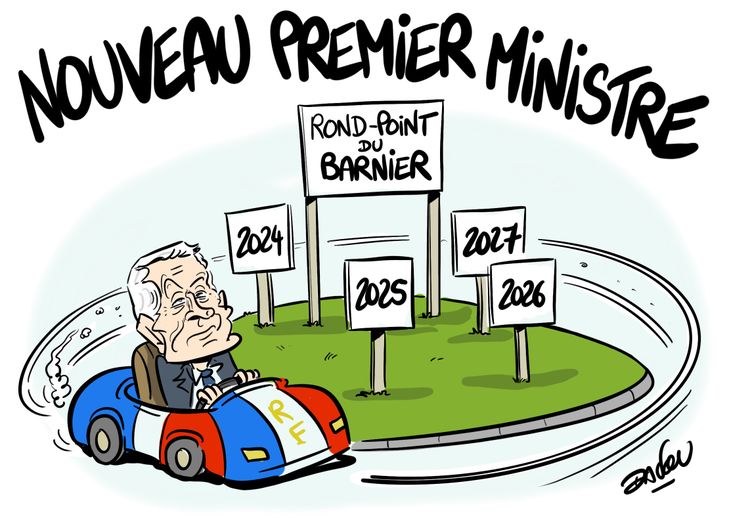 Michel Barnier qui tourne autour du rond-point du… Barnier : découvrez le dessin de Dadou sur le nouveau Premier ministre