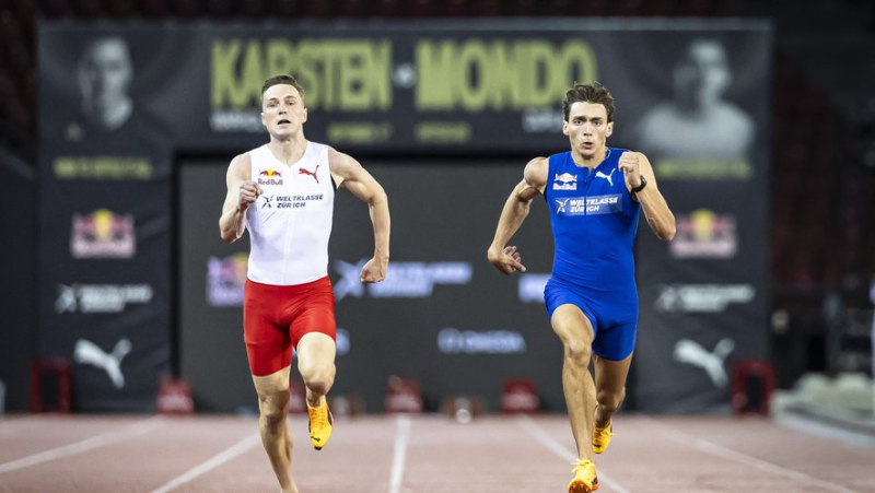 VIDEO. Duplantis réussit son pari sur 100 m : le recordman du monde à la perche domine le hurdleur Karsten Warholm