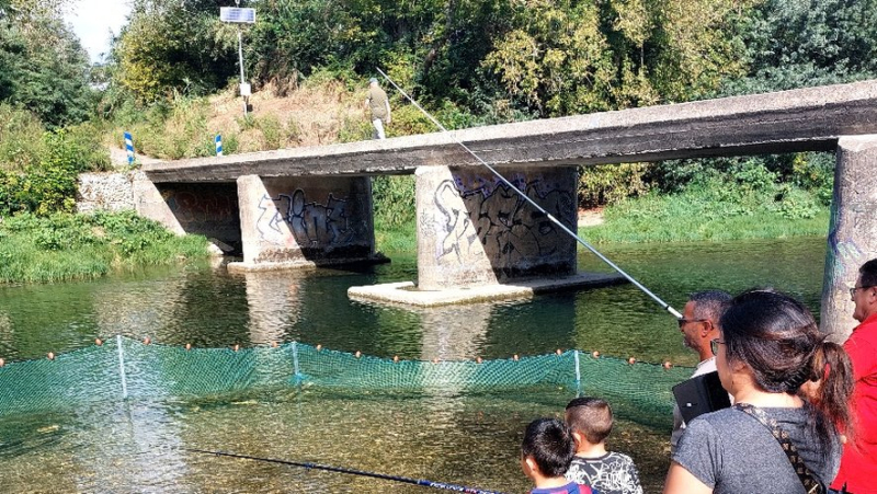 The children teased the trout in the Cèze at the Carmignan footbridge