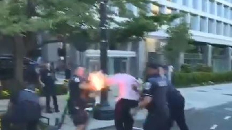 Man sets himself on fire to protest Israeli strikes at pro-Palestinian rally in US