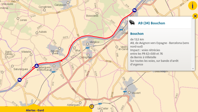 Vehicle on fire on the A9: already 13 kilometers of traffic jams before Gallargues-le-Montueux